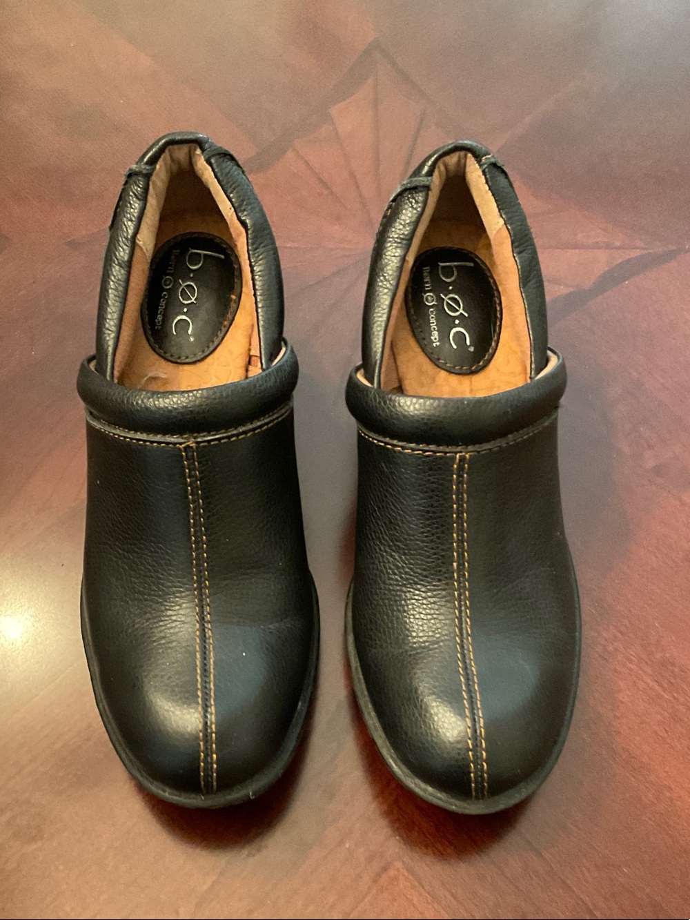 b.o.c. Black Leather Slip-On Loafers with Contrast Stitching